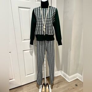 Everlynn Apparel Green and White Houndstooth Knitted Pants Set